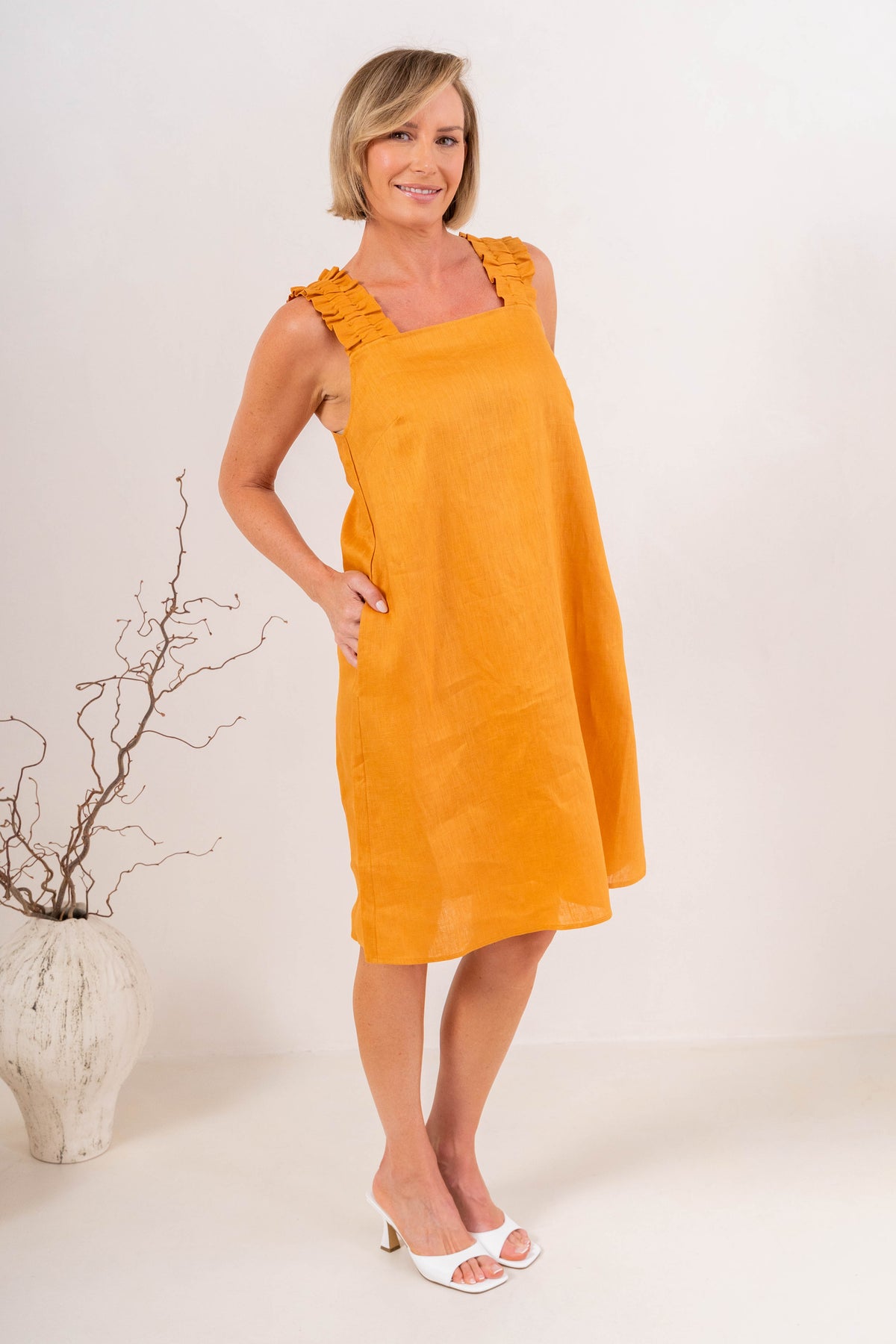 See Saw - Linen Square Neck Dress | SA121