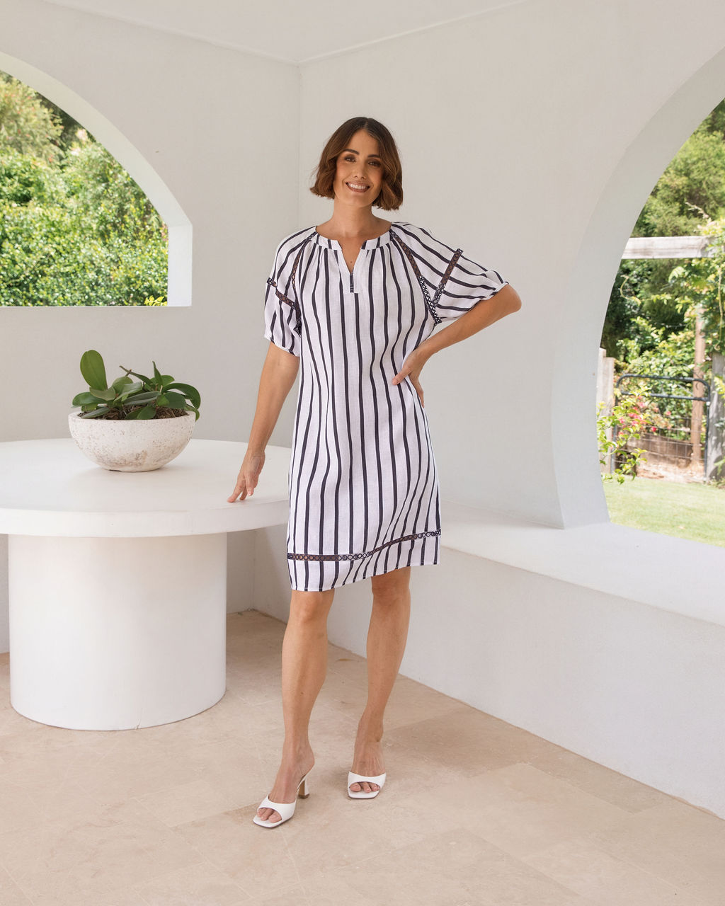 See Saw - Linen Striped Lace Trim Dress | SA222