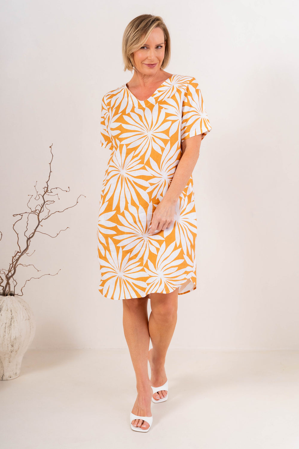 See Saw - Linen Soft V Neck Dress | SA248