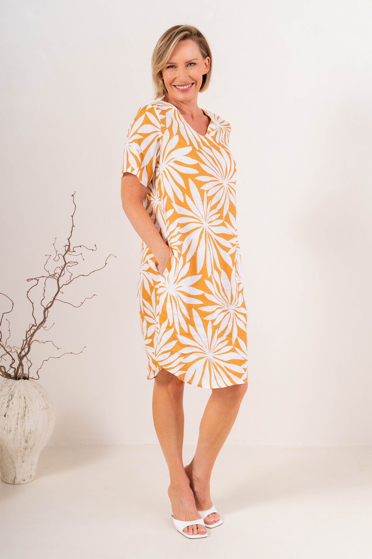 See Saw - Linen Soft V Neck Dress | SA248