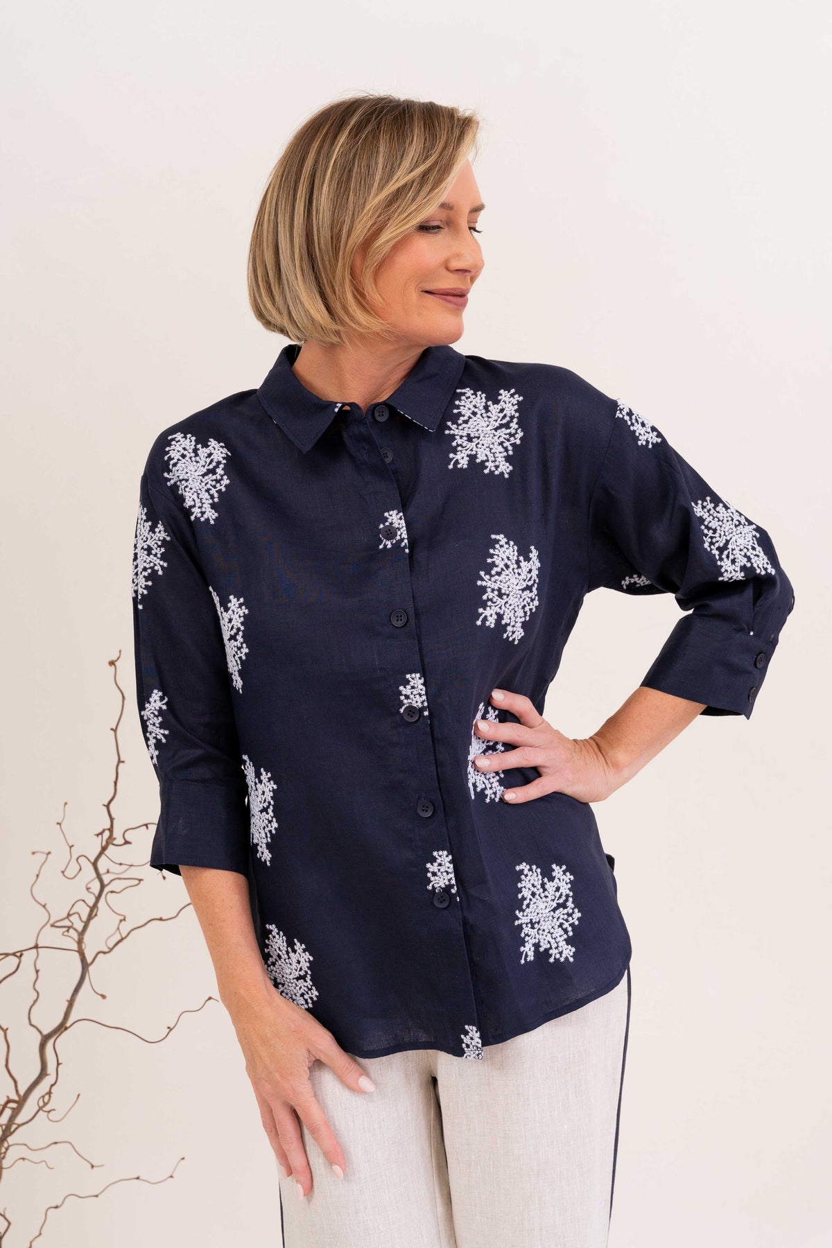 See Saw - Linen 3/4 Sleeve Shirt | SA215