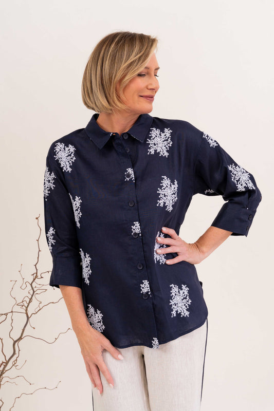 See Saw - Linen 3/4 Sleeve Shirt | SA215