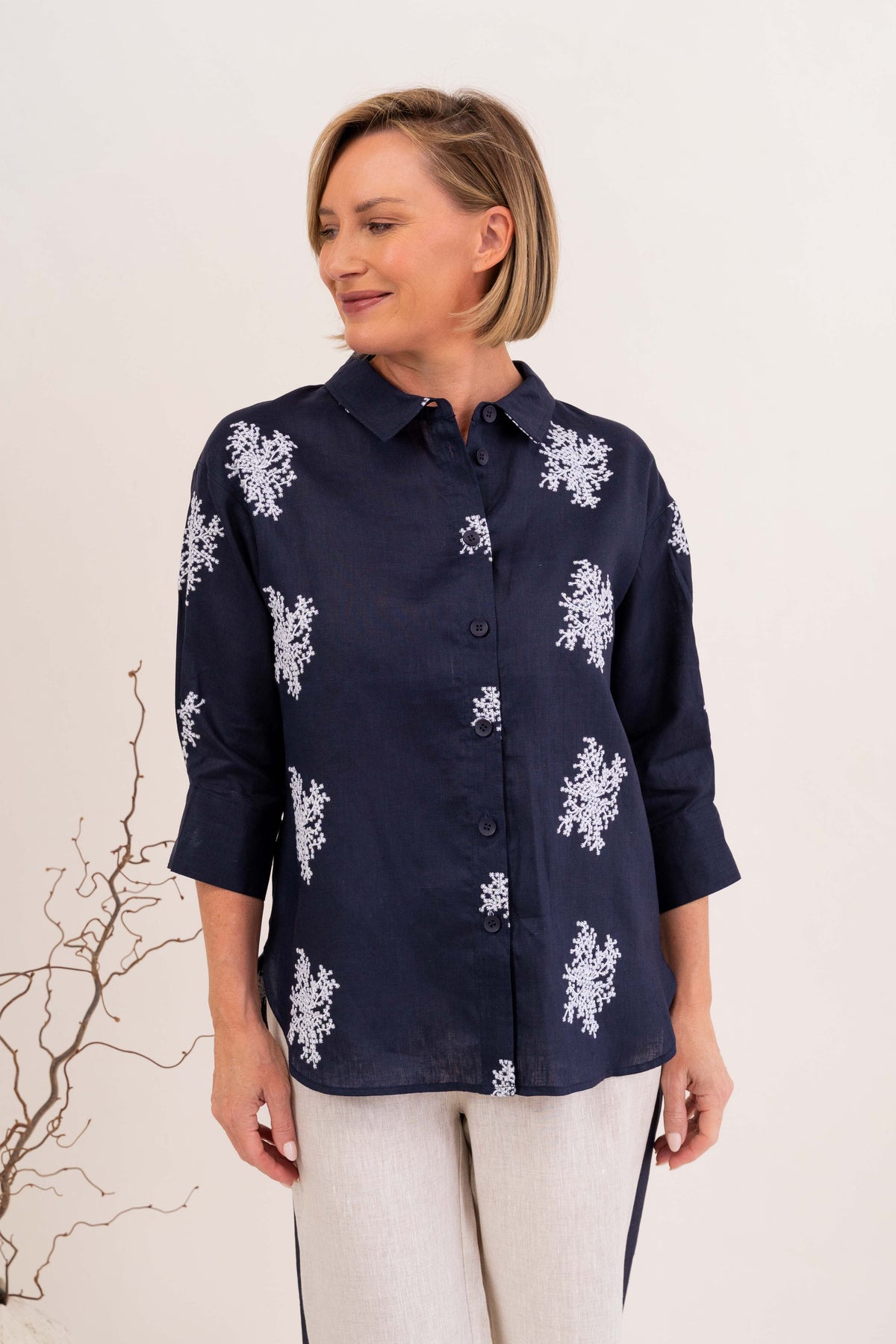 See Saw - Linen 3/4 Sleeve Shirt | SA215
