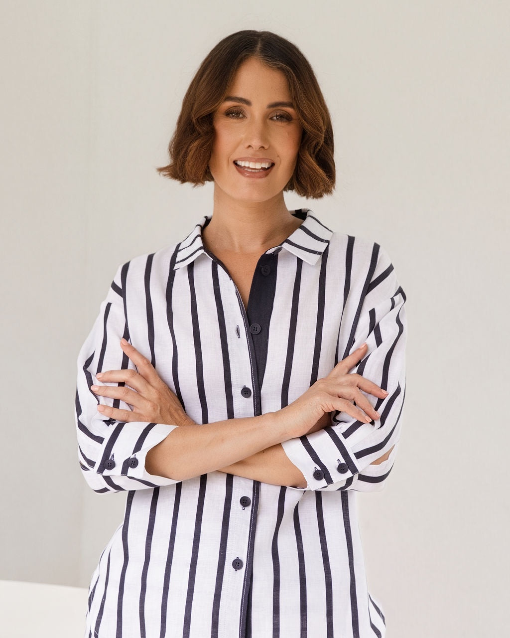 See Saw - Linen Striped 3/4 Sleeve Shirt | SA220