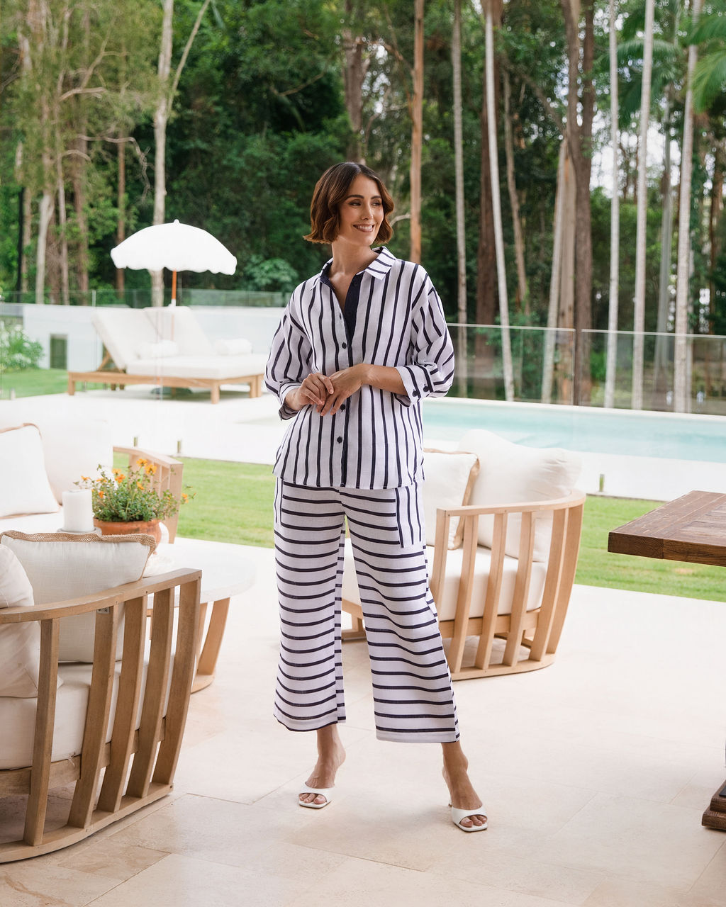 See Saw - Linen Striped 3/4 Sleeve Shirt | SA220