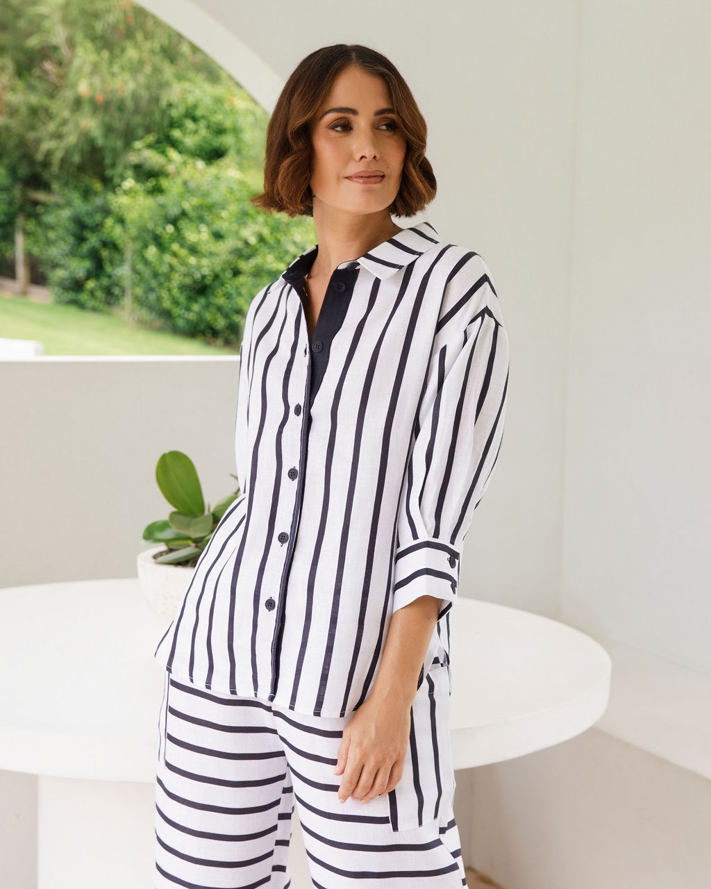 See Saw - Linen Striped 3/4 Sleeve Shirt | SA220