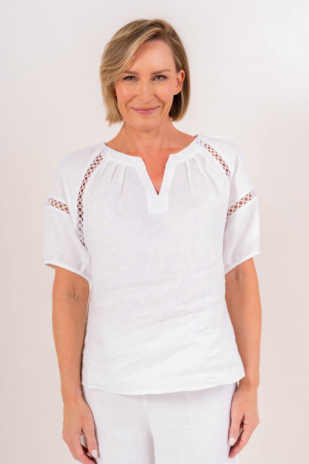 See Saw - Linen Lace Trim Top | SA114