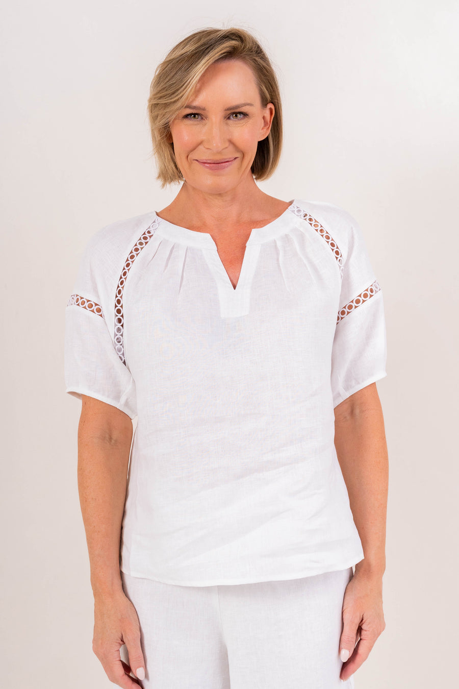 See Saw - Linen Lace Trim Top | SA114