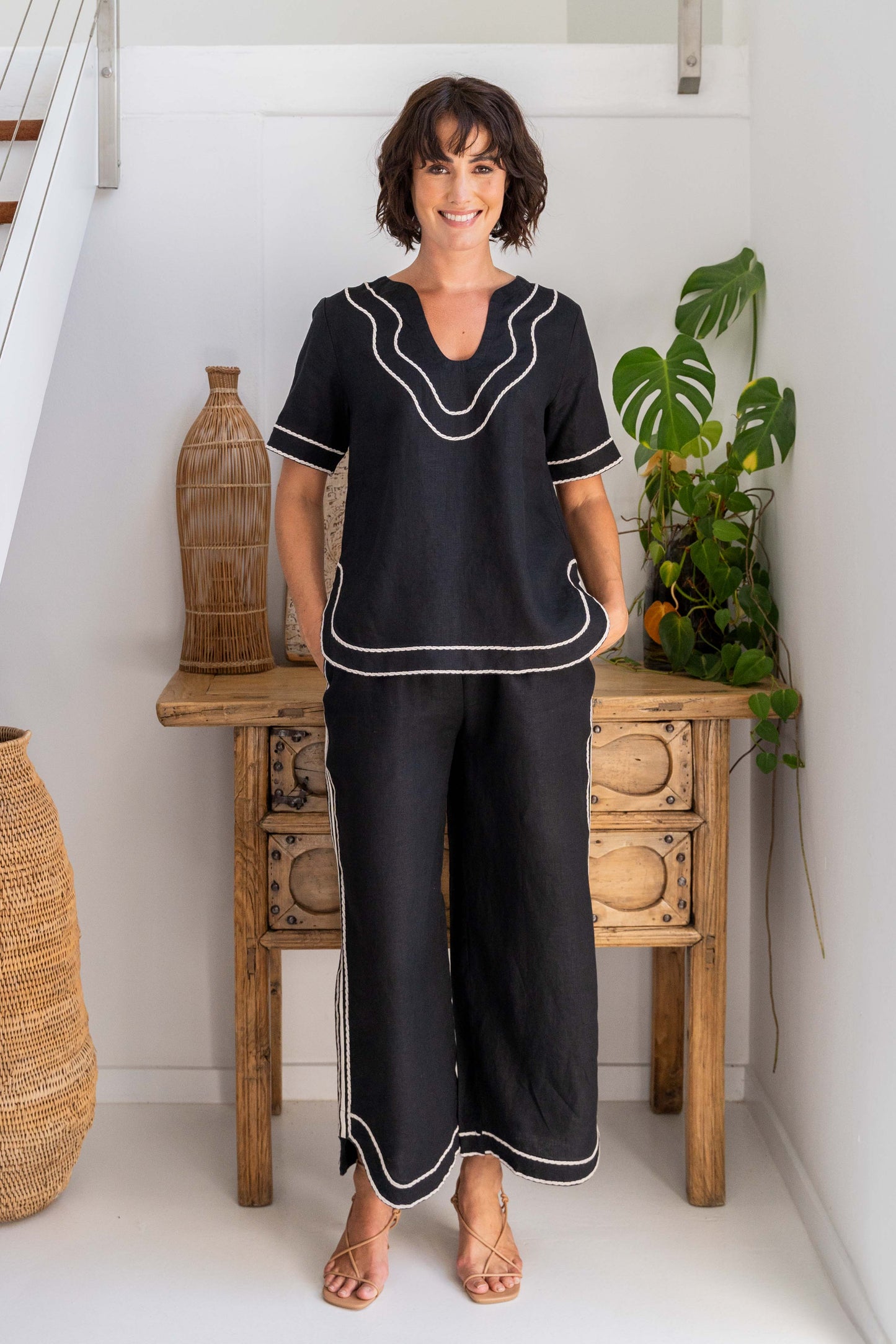 See Saw - 100% Linen Embroidery Top SS366