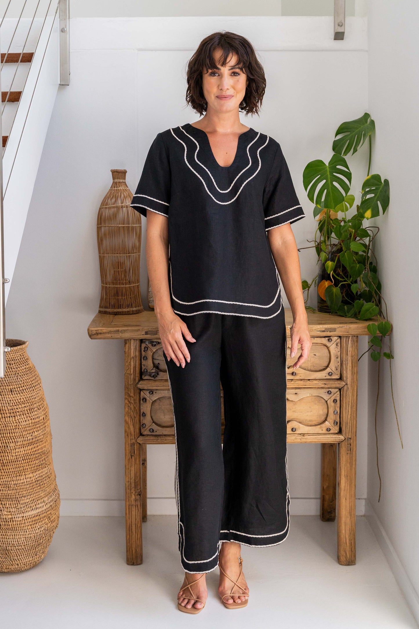 See Saw - 100% Linen Embroidery Top SS366