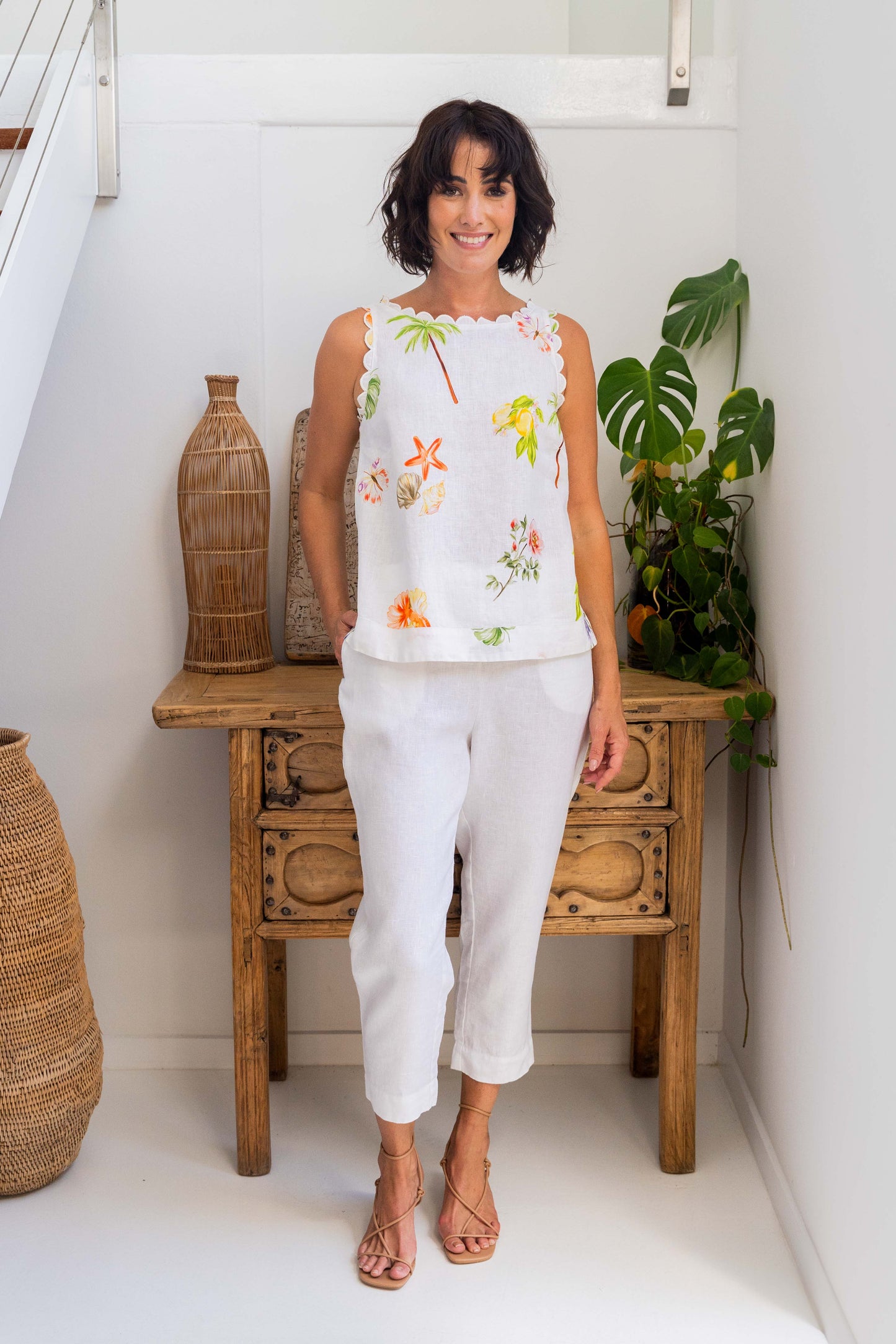 See Saw - 100% Linen Scallop Tank SS431