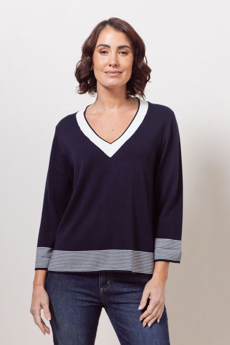 See Saw - Nylon/Wool Blend Contrast Trim Sweater / SS722N
