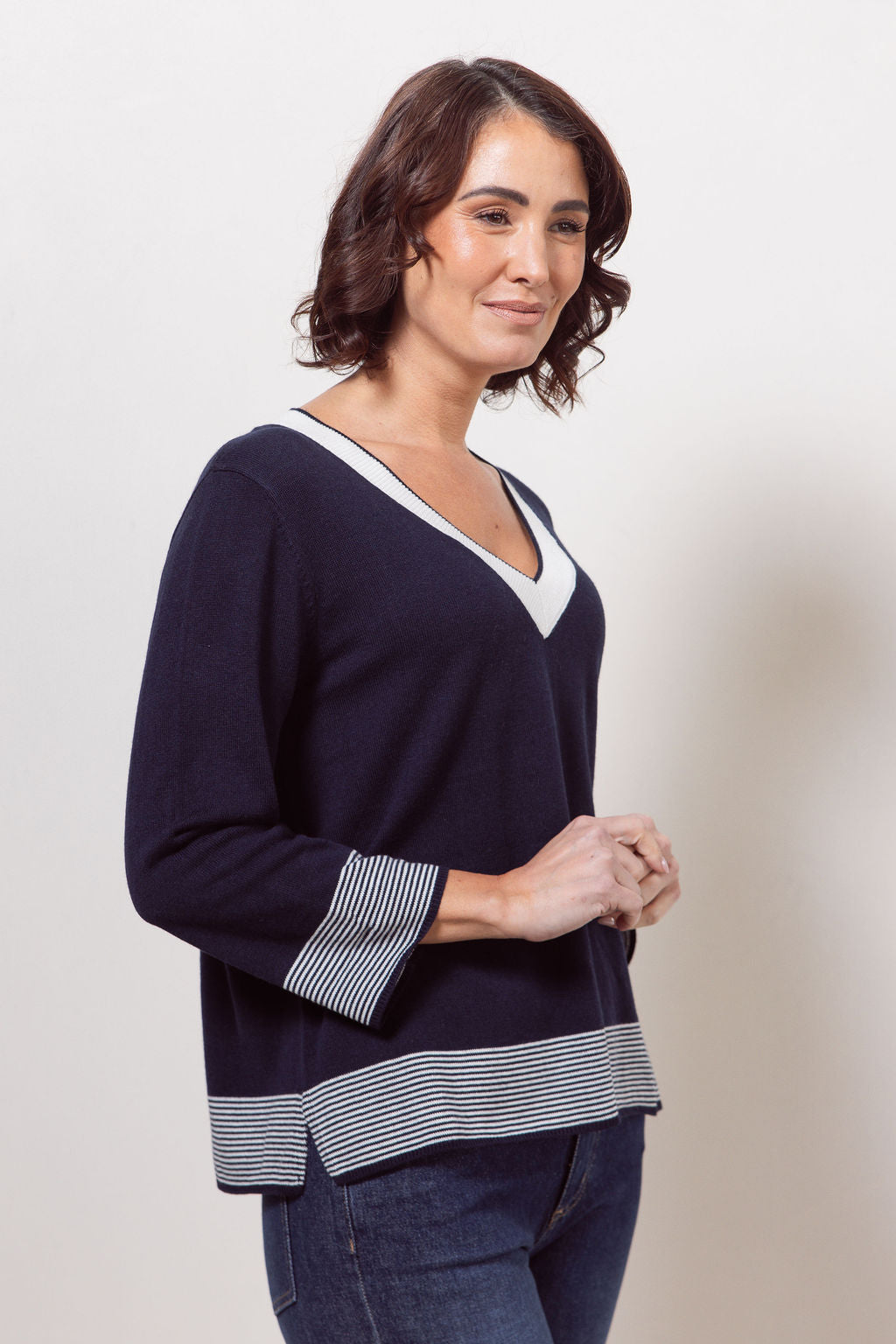 See Saw - Nylon/Wool Blend Contrast Trim Sweater / SS722N