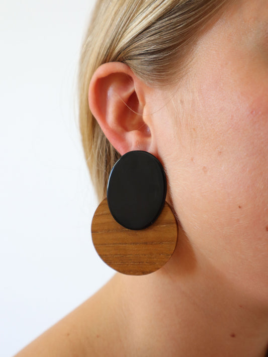 MALVERN EARRINGS BLACK/WOOD 1073