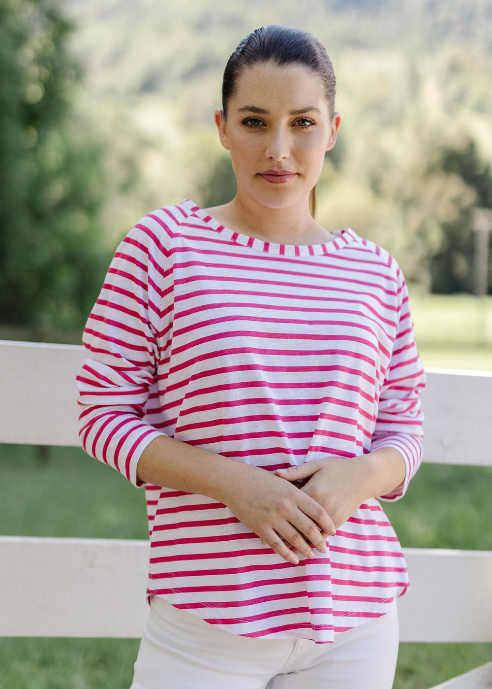 Goondiwindi Cotton Stripe Tee | White/Red G3272