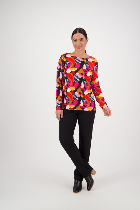 Vassalli - Long Sleeve Round Neck Printed Knit Top Aura | 4310