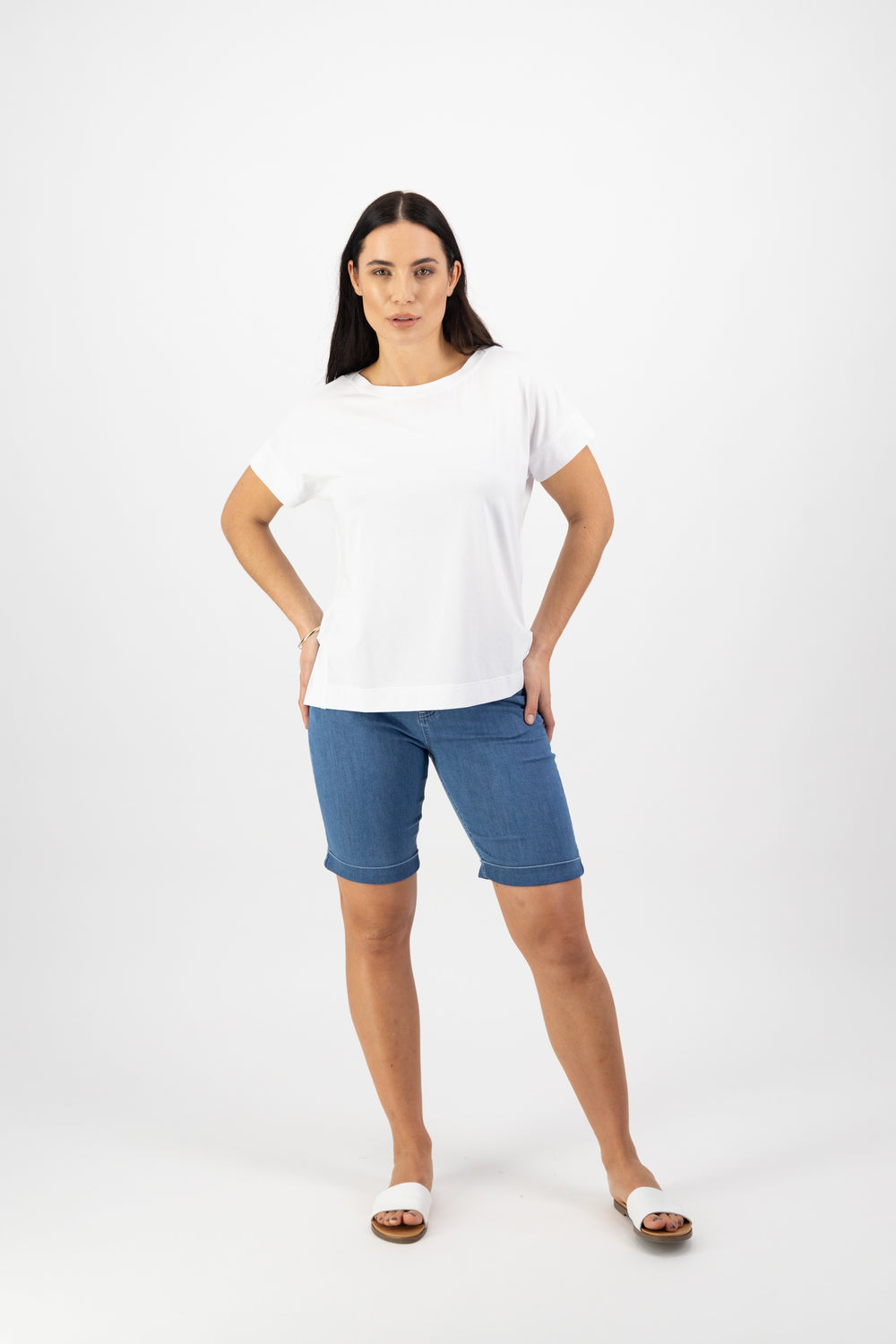 Vassalli - Drop Sleeve Top with Stepped Hem - White | V4363