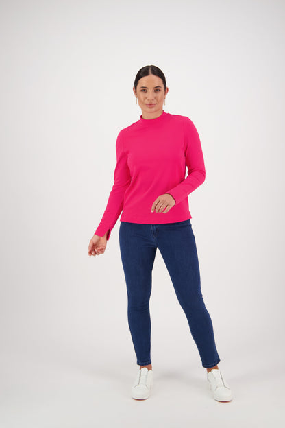 Vassalli - High Neck Top with Side Splits Hot Pink | 4442