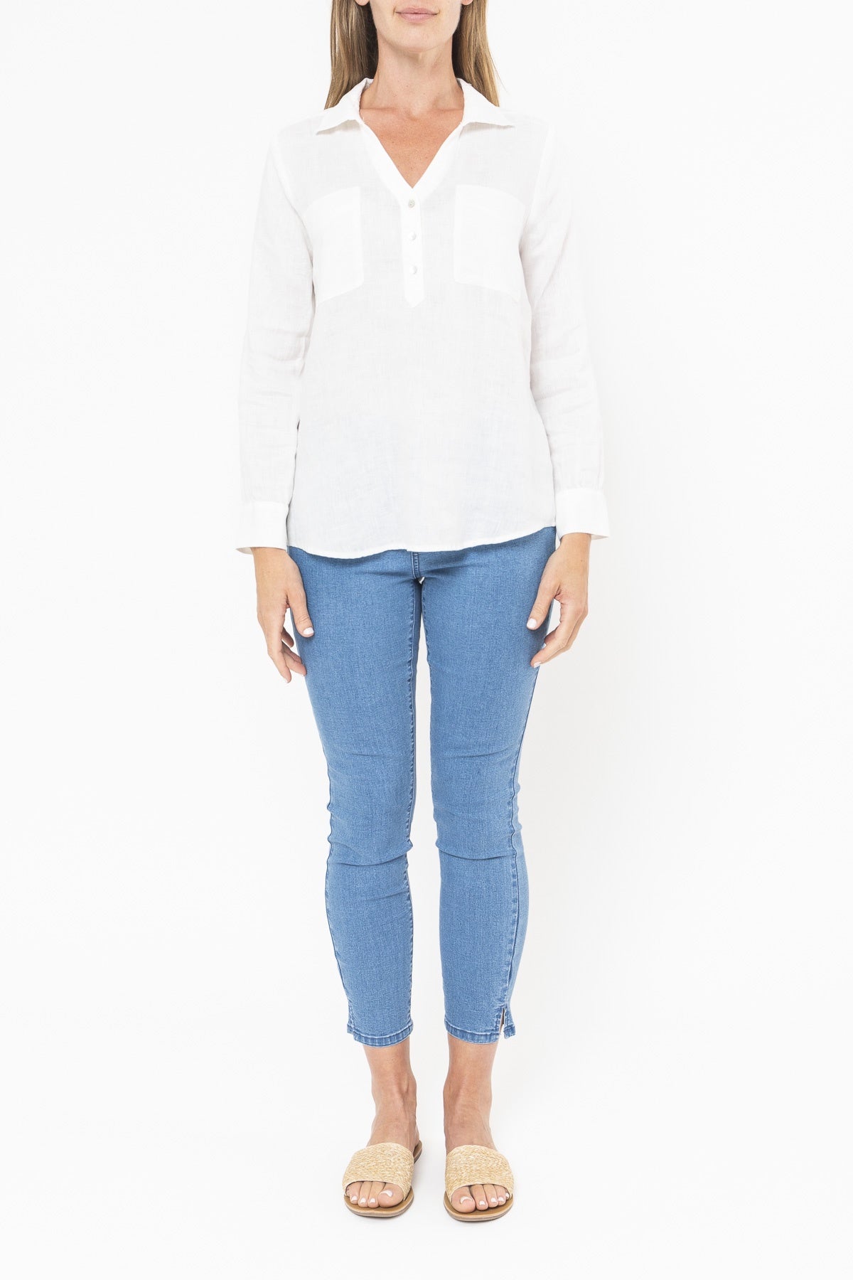 Jump - Placket Front Shirt in White | J3006A