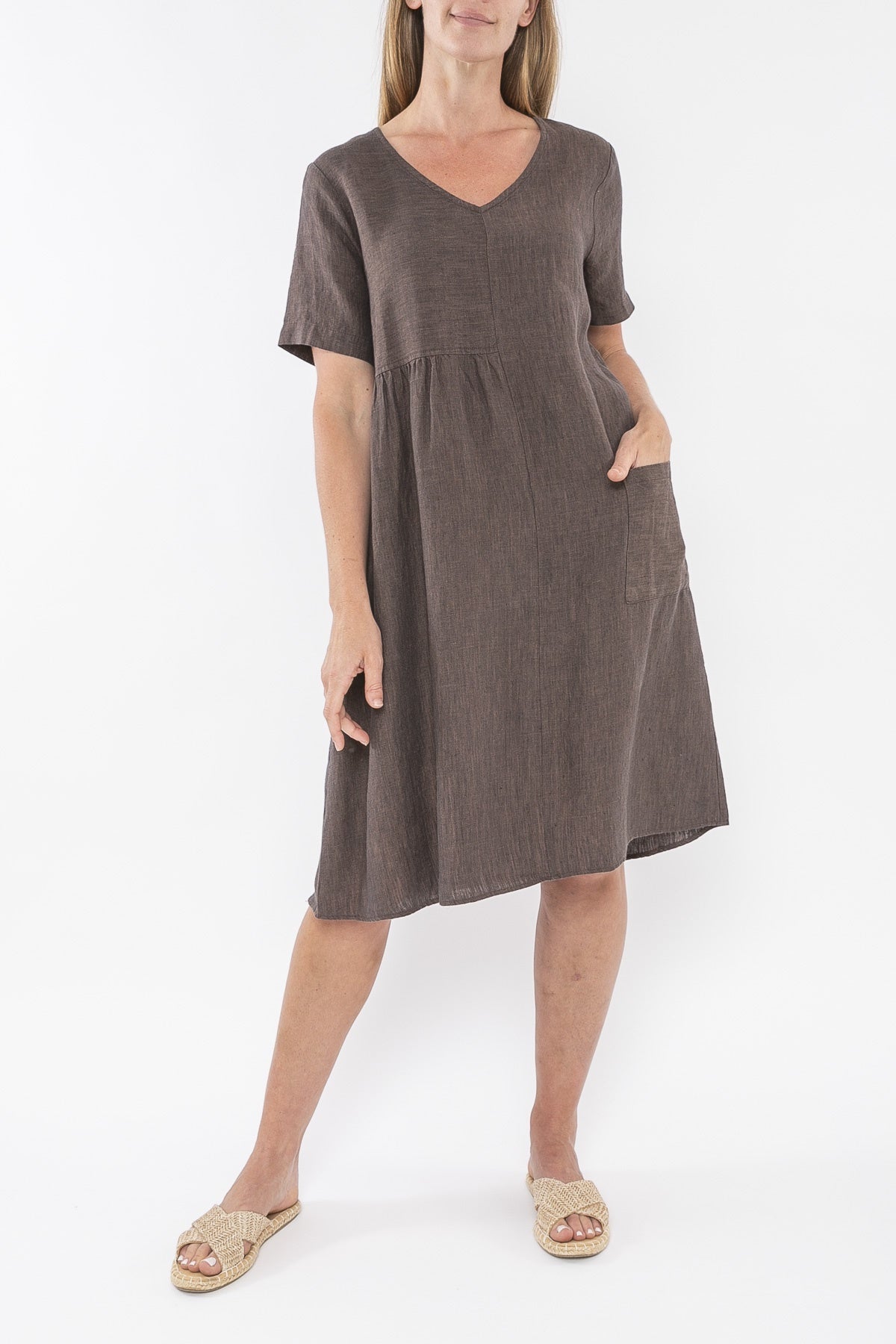 Jump - Panelled Linen Dress in Chocolate | J5002A
