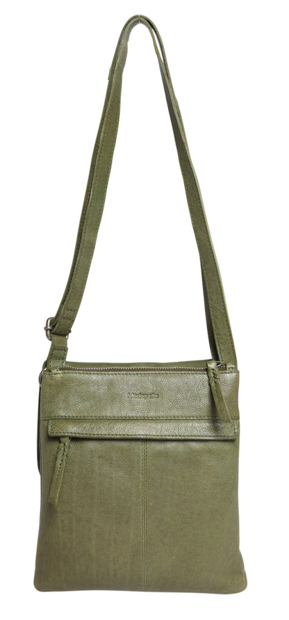 Soft Vintage Leather Multi Comp Cross Body Bag | Moda6655Olive