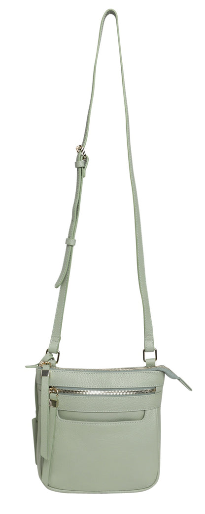 Modapelle - Cow Leather Cross Body Bag/Front Zip in Sage | Moda6715