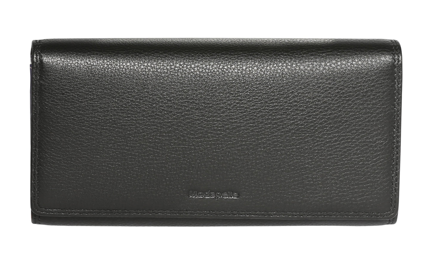 Modapelle - RFID Protected Ladies Full Flat Leather Wallet | MODA7324BLACK
