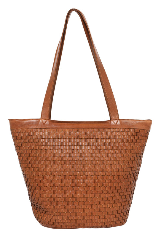 Modapelle Cow Leather Large Tote Bag/Front Panel Tan | Moda7608