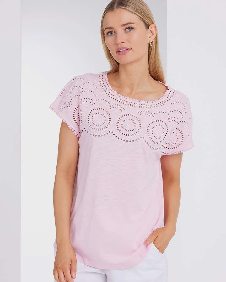 Yarra Trail - Embroidered Tee Pale Rose | YT24H7440