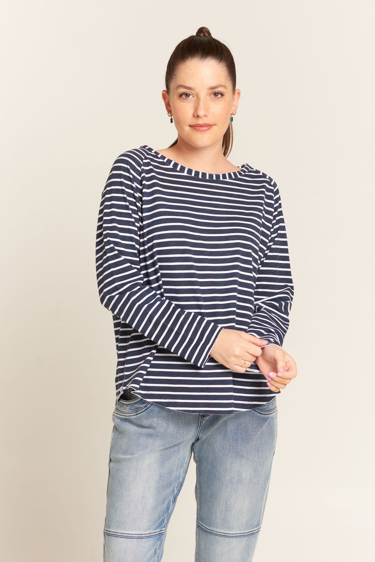 Cloth Paper Scissors Long Sleeve Wide Stripe Print White/Navy | CPS1357-12