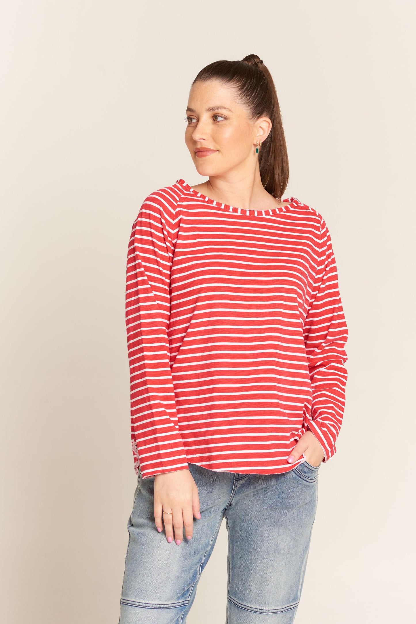 Cloth Paper Scissors Long Sleeve Wide Stripe Print White/Red | CPS1357-12