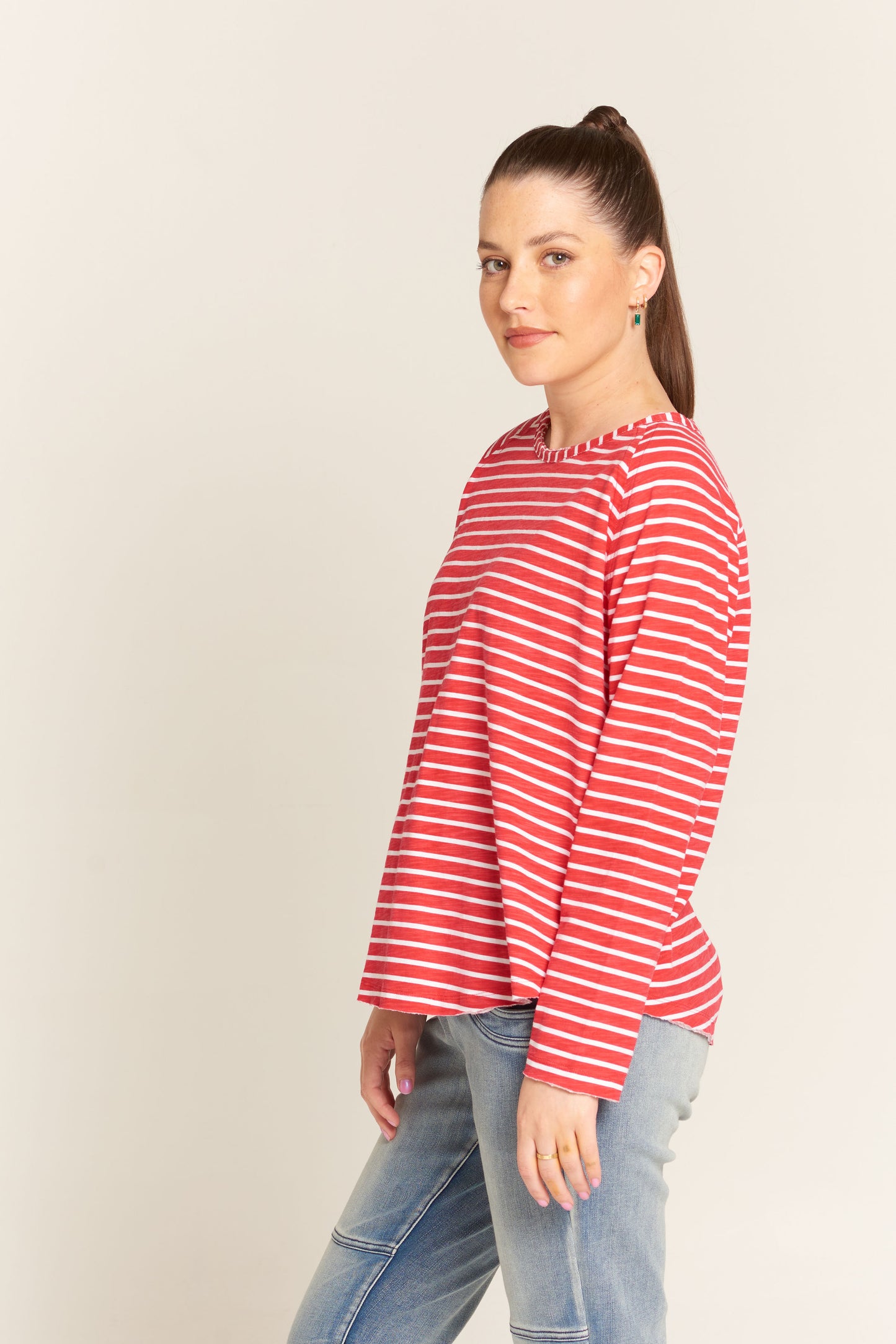 Cloth Paper Scissors Long Sleeve Wide Stripe Print White/Red | CPS1357-12