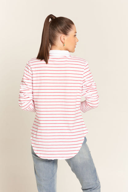 Cloth Paper Scissors Long Sleeve Stripe Printed Top White/Red | CPS1358-13