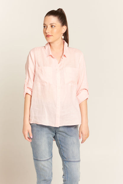 Cloth Paper Scissors Long Sleeve Linen Shirt Soft Pink | CPS1401