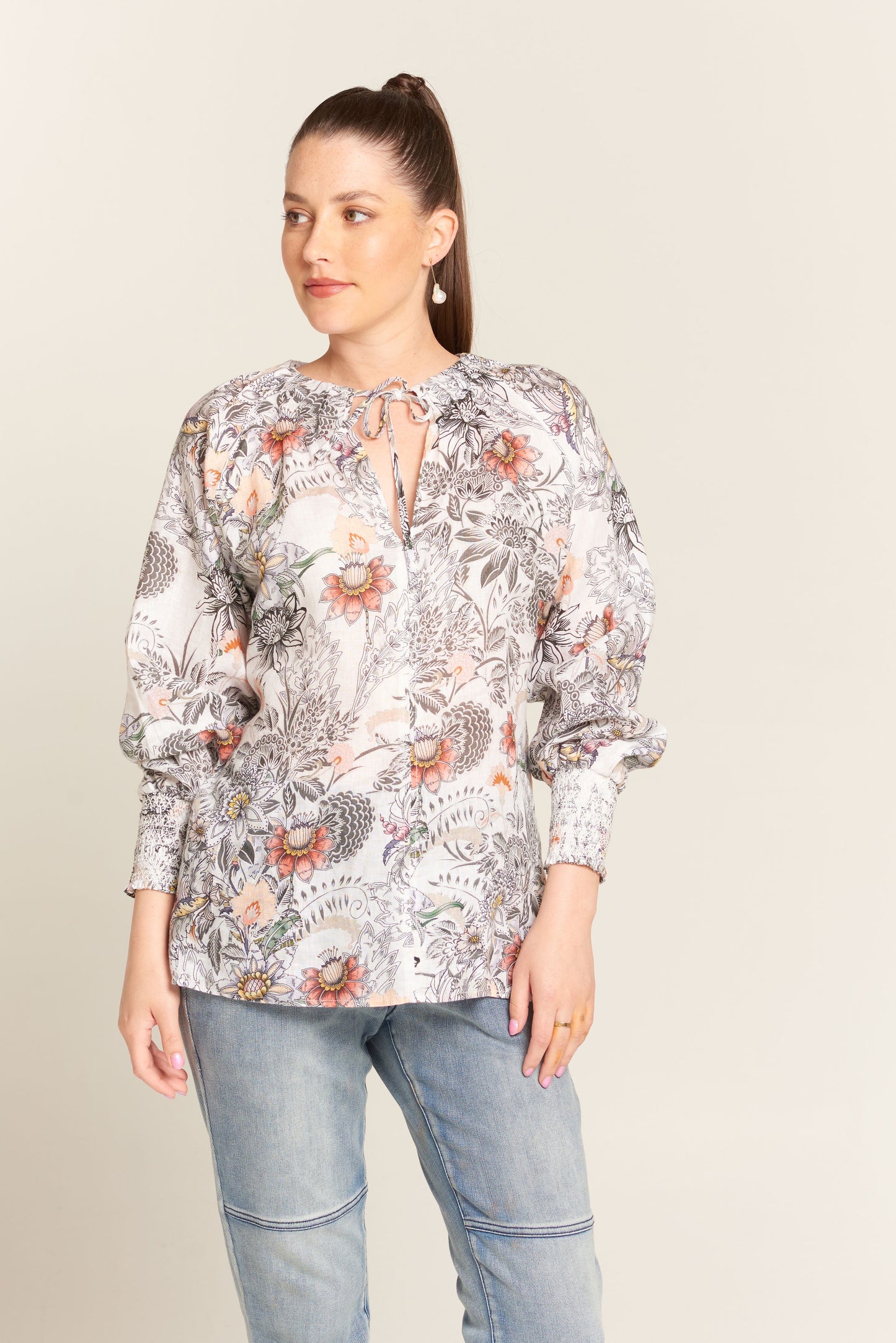 Cloth Paper Scissors Shirt With Gathered Cuff Print | CPS1419-7