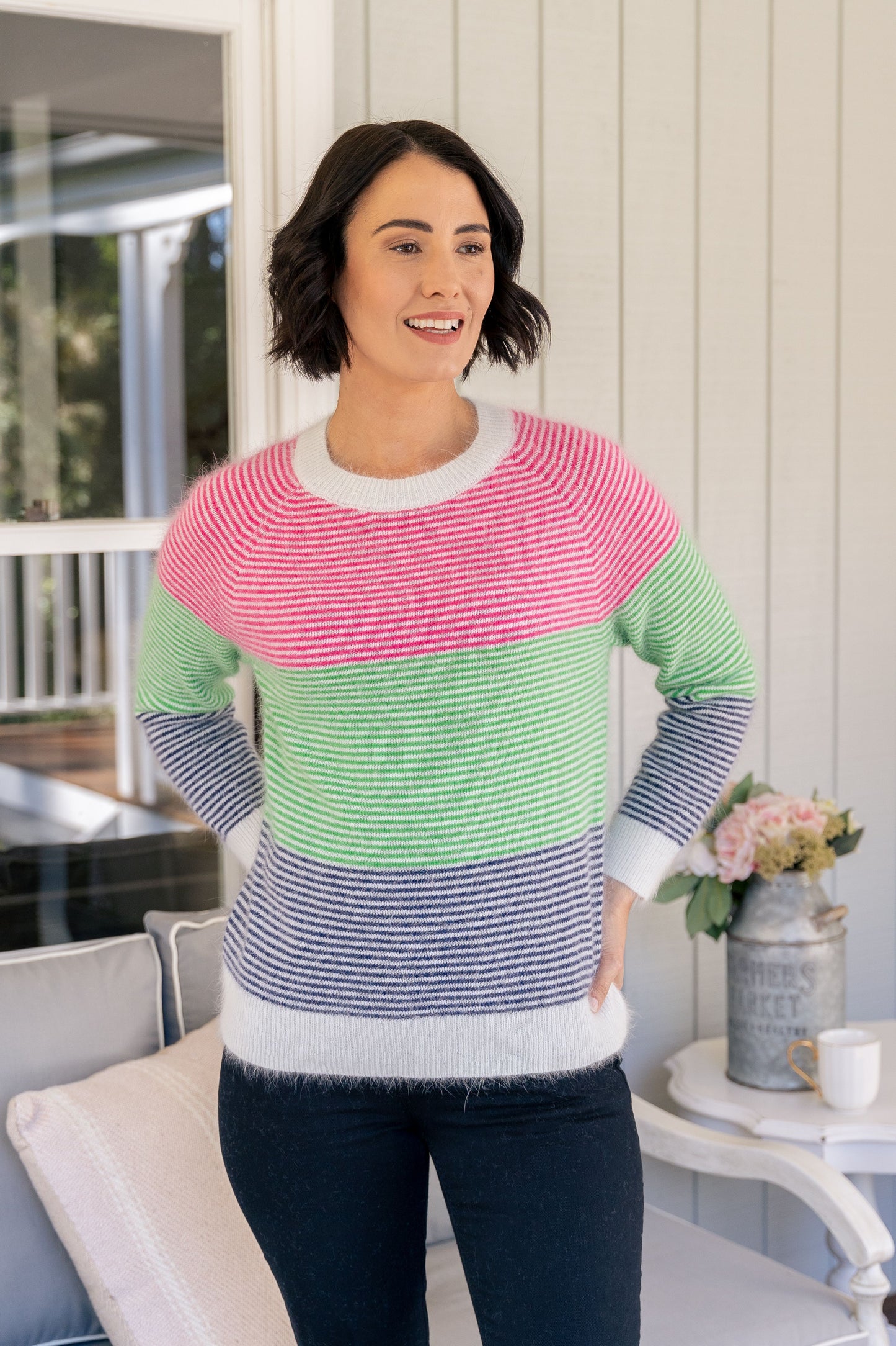See Saw Angora Blend Multi Stripe Sweater | SS619
