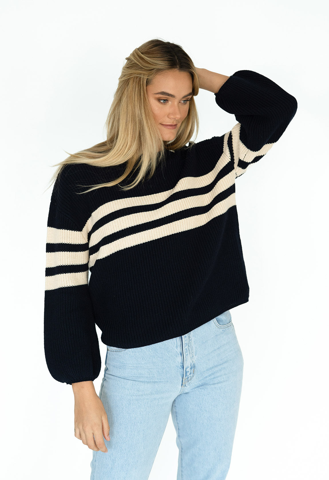 Humidity Flipside Stripe Sweater Navy | H23906