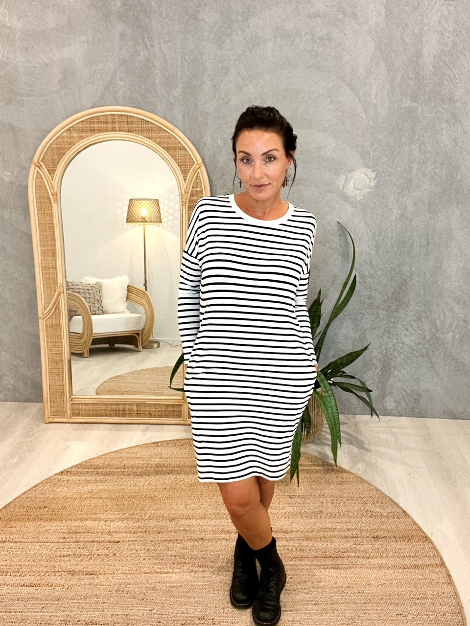 Lou Lou - Turner Dress Grey Marle & Black Stripe | LOU19NB065
