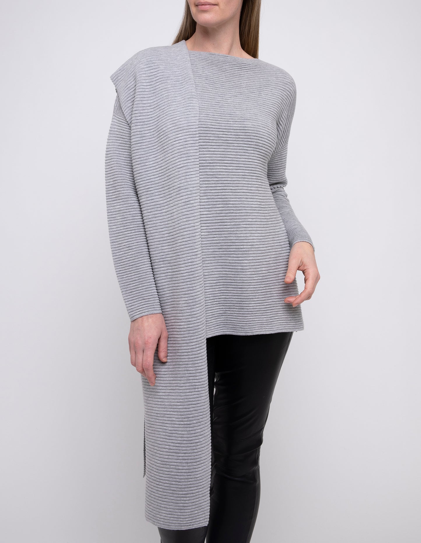 Ping Pong Ribbed Pullover W/Scarf Grey Marle | PP545058