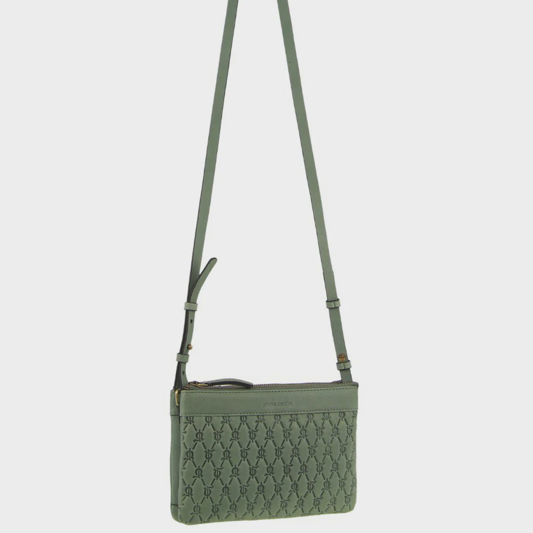 Pierre Cardin - Leather Pleated Design Cross Body Bag Sage | PC3793