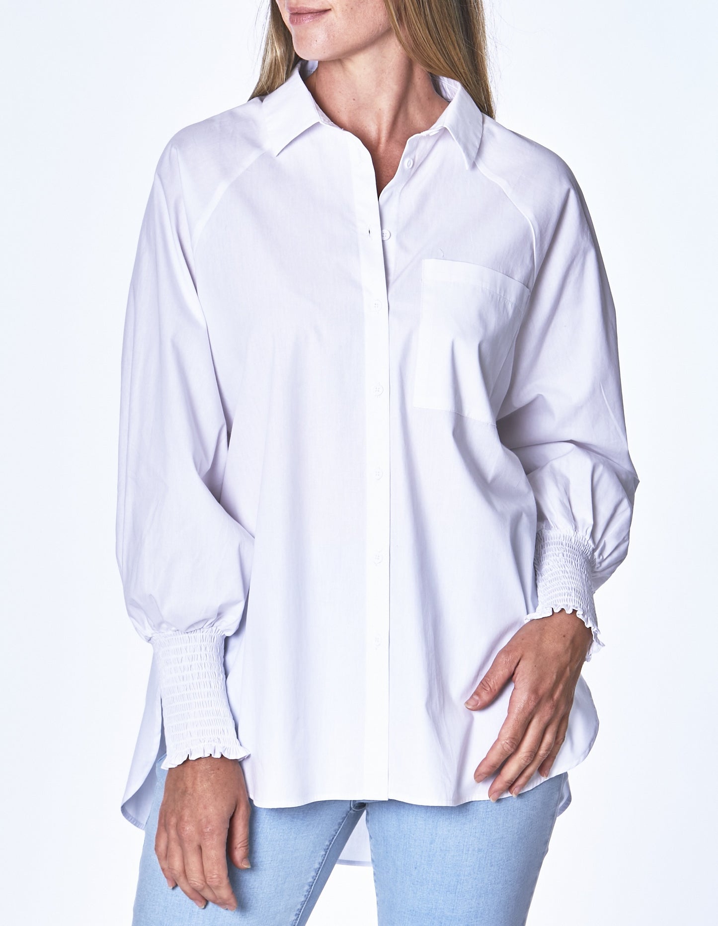 Ping Pong Shirred Boyfriend Shirt White | PP535311