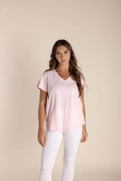 Two-T's - Vee Neck T-Shirt Pale Pink | TT2614