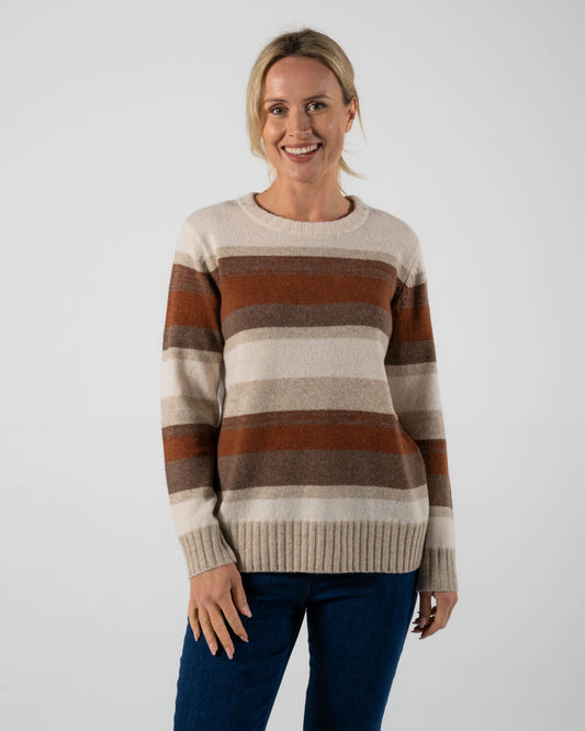 See Saw - Lambswool Stripe Sweater Nutmeg | SW1077