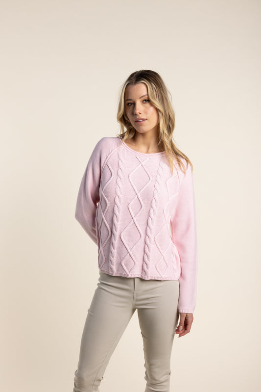 Two T's - Cable Sweater Pale Pink - TT2702