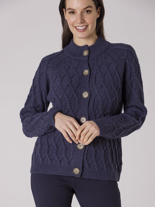 Yarra Trail Cable Cardi Evening Sky Mix | YT7992