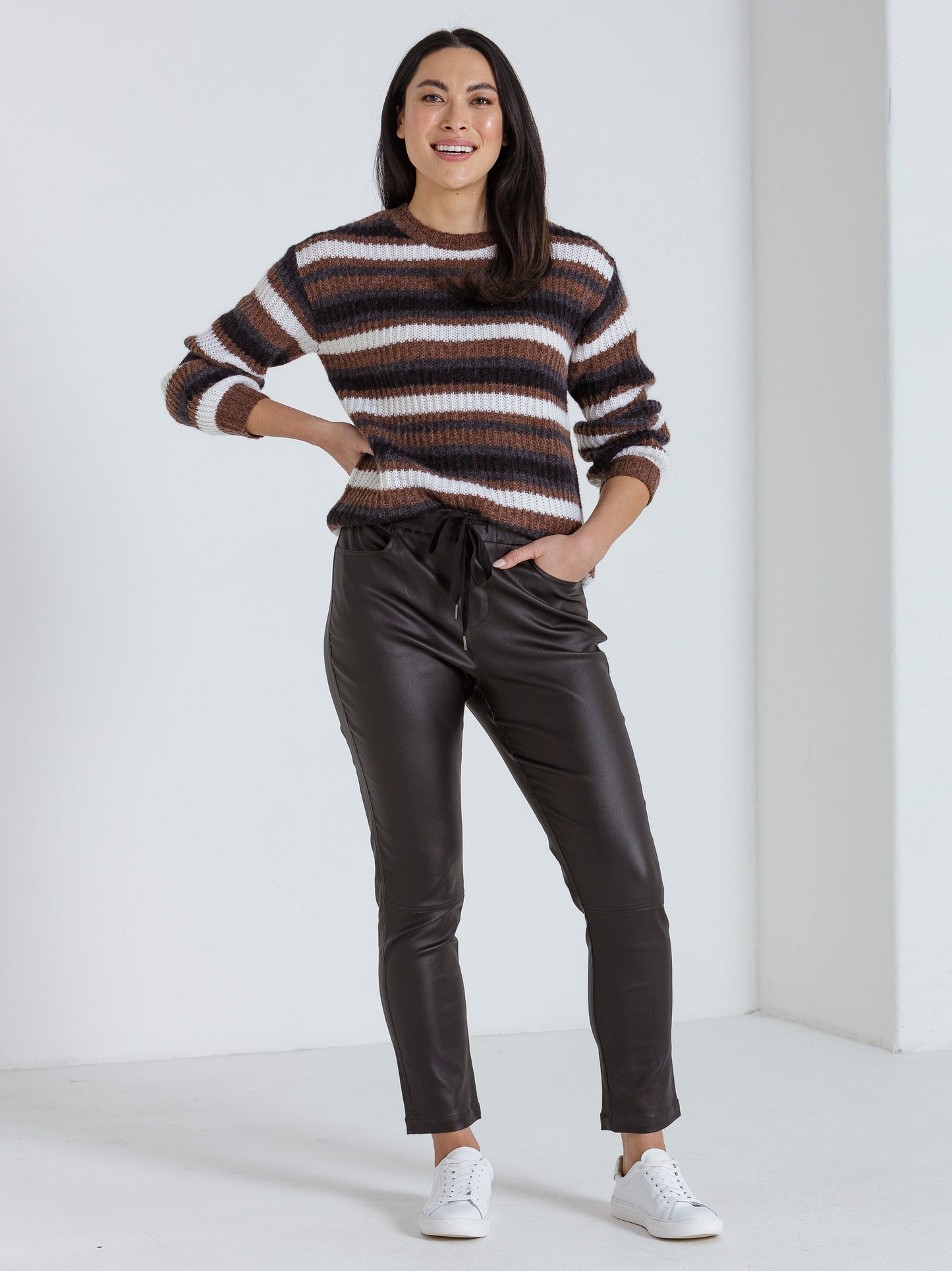Marco Polo Long Sleeve Mix Stripe Sweater Toffee | MP33473