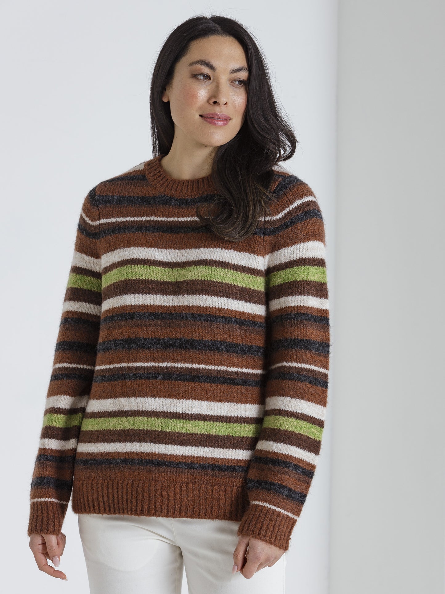 Marco Polo Long Sleeve Chunky Stripe Knit Toffee Mix | MP33479