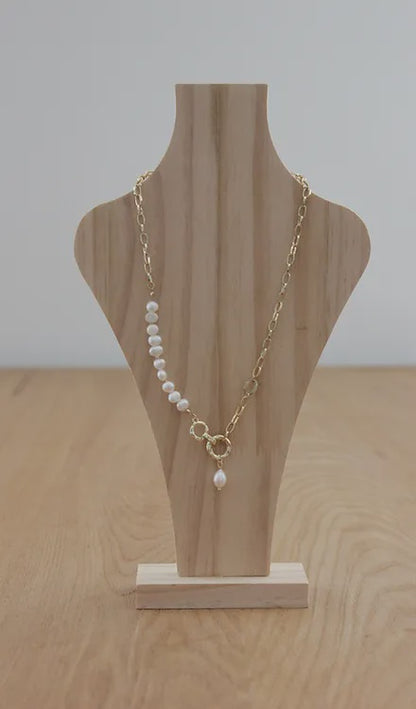 Baobab - Metal Necklace: Gold Chain With Multiple Pearls & Oval Pearl Drop | RLNM8