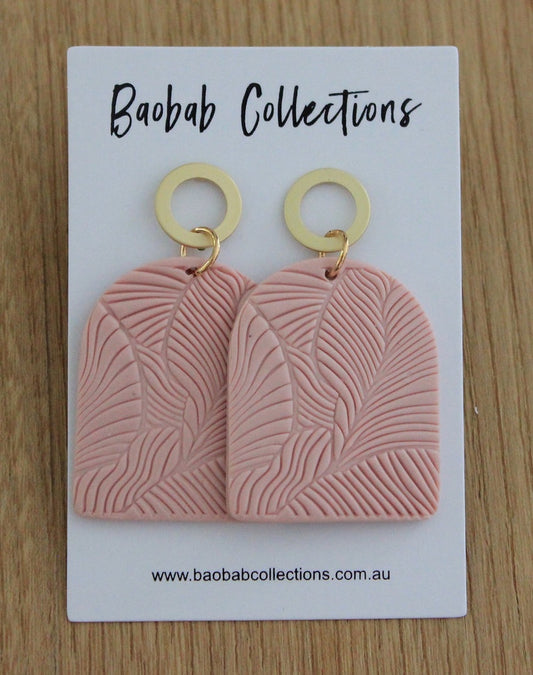 Baobab - Fern Earring: Gold Drop, Pink Bell w/ Fern Stamp | LEFERN3