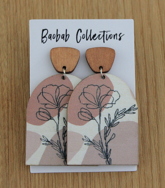 Baobab - Wooden Floral Earring: Blush & Pink Bloom | LEWF3